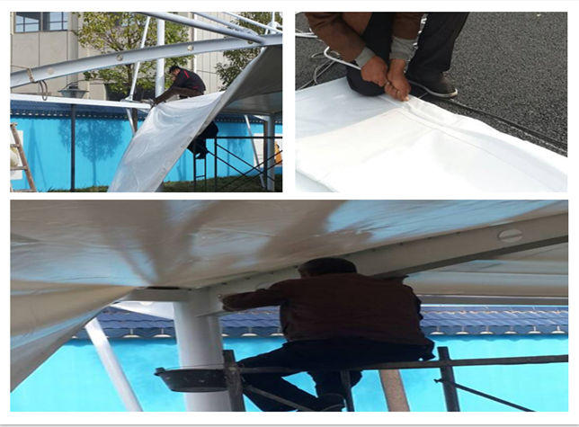 仙桃地税局膜结构停车棚拉膜现场施工图